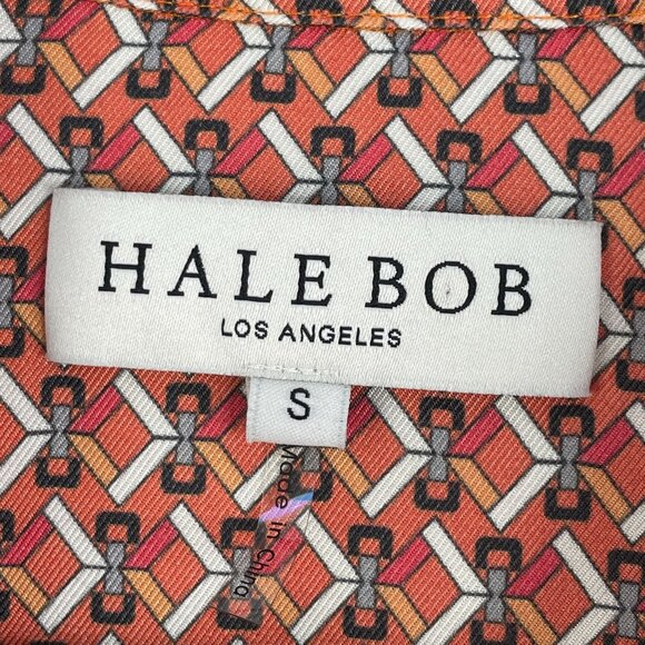 Hale Bob Womens Small Long Sleeve Button Up Blouse Geometric Orange White Shirt - Picture 5 of 13